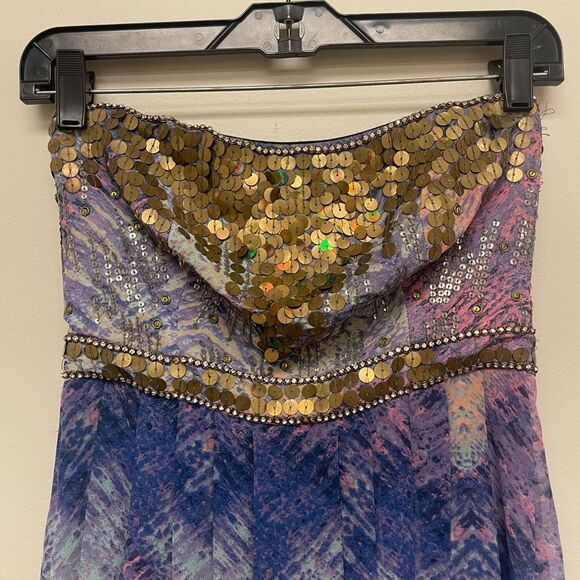 Ecoté Mermaid Purple Blue Embellished Maxi Dress Sequin Rhinestone Bodice - Picture 2 of 12